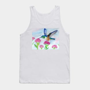Hummingbird with Flowers in Watercolor Tank Top